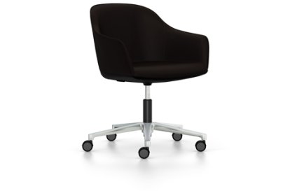 Softshell Chair with five star base, Aluminium polished, Plano, Brown, Soft castors for hard floor surfaces