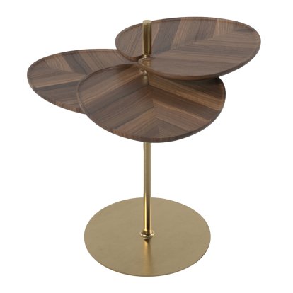 Leaf-3 Side Table, Brass, bronzed, Walnut natural oiled