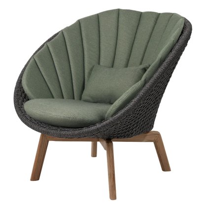 Peacock Lounge Chair, Medium flat soft Rope - Dark grey / Teak, Link - Dark green