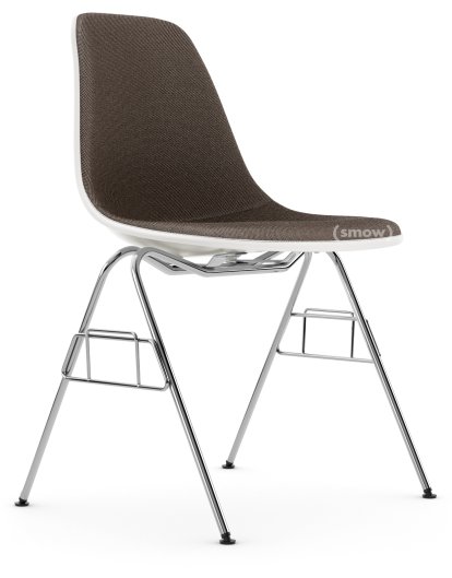 Eames Plastic Side Chair RE DSS / DSS-N, White non-RE, With full upholstery, Warm grey / moor brown, Without linking element (DSS-N)