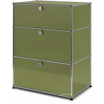 USM Haller Storage Unit with 3 Drawers, H 95 + 4 x W 75 x D 50 cm, Olive green RAL 6003