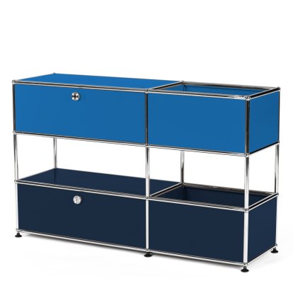 USM Haller Kids Sideboard M With Storage Boxes, Bicoloured, Gentian blue RAL 5010 - Steel blue RAL 5011, With drop-down door