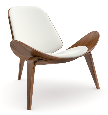 CH07 Shell Chair, Lacquered walnut, Leather white