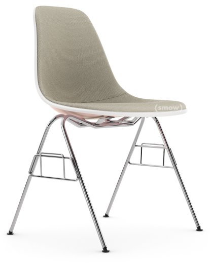 Eames Plastic Side Chair RE DSS / DSS-N, Pale rose, With full upholstery, Warm grey / ivory, Without linking element (DSS-N)