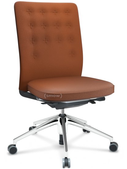 ID Trim, With lumbar support, FlowMotion-with tilt mechanism, with seat depth adjustment, Without armrests, 5 star foot, polished aluminium, Seat and back Plano, Cognac, Soft castors for hard floor surfaces
