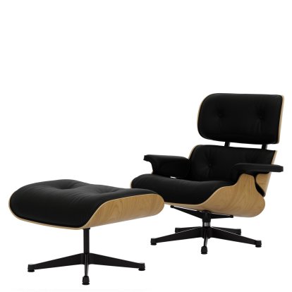 Eames Lounge Chair & Ottoman - Natural Edition, Chestnut, natural, Natural F leather, nero, Polished, sides black