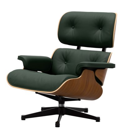 Eames Lounge Chair, Walnut, natural, Leather Premium F jade, 84 cm - Original height 1956, Aluminium polished, sides black