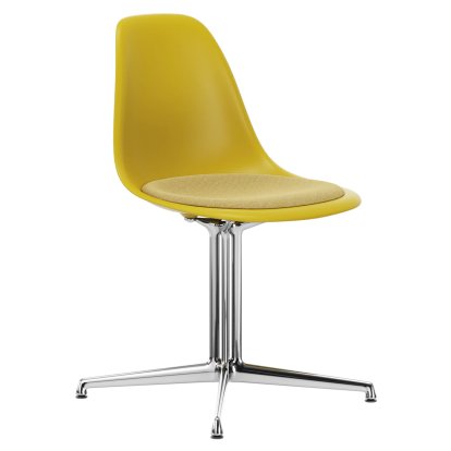 Eames Plastic Side Chair DSL, Mustard, With seat upholstery, Mustard / ivory, Aluminium polished