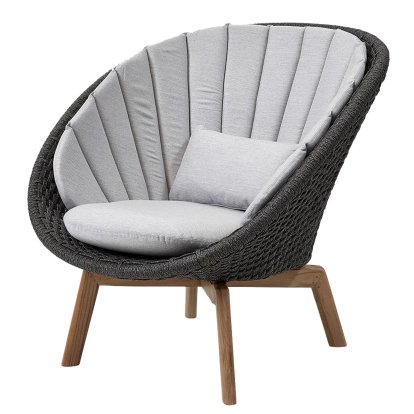 Peacock Lounge Chair, Medium flat soft Rope - Dark grey / Teak, Natté - Light grey