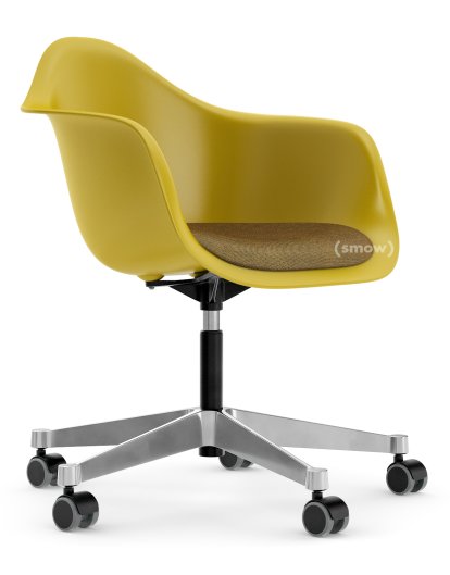 Eames Plastic Armchair RE PACC, Mustard, With seat upholstery, Mustard / dark grey