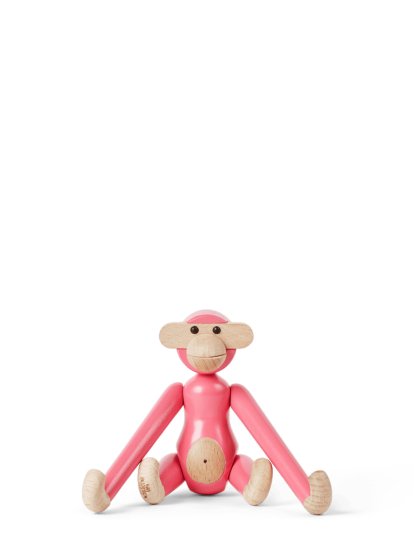 Monkey Wooden Figure, Mini (H 9,5 cm), Beech/pink
