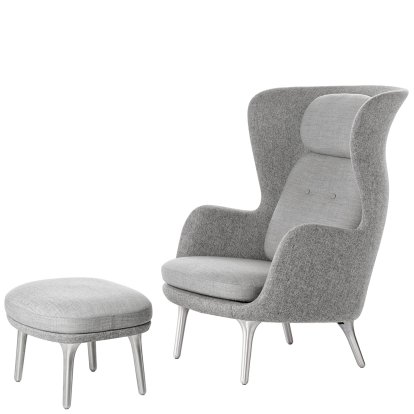 Ro Lounge Chair, Light grey, With footstool