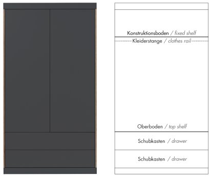 Flai Wardrobe, Large (216 x 118 x 61 cm), Melamine anthracite with birch edge, Configuration 5