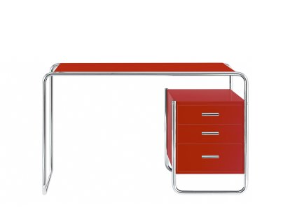 S 285/1 - S 285/2 Desk, Ash tomato red, open-pored lacquered, S 285/2: 1 large drawer unit inside, right
