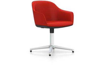 Softshell Chair with four star base, Aluminium polished, Plano, Poppy red, Glides for carpets