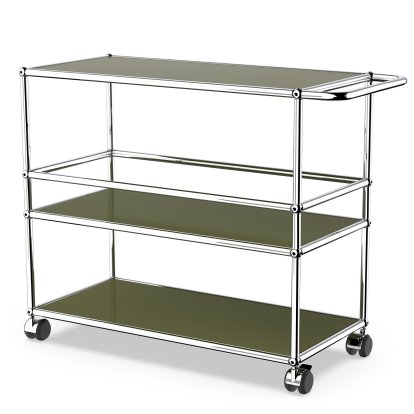 USM Haller Bar Trolley Type 3, Olive green RAL 6003, Soft castors for hard floor surfaces