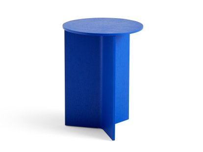 Slit Side Table, Wood, H 47 x Ø 35 cm, Vivid blue lacquered
