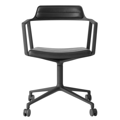 Swivel 452 Swivel Chair on Castors, Black leather, Black powder coated
