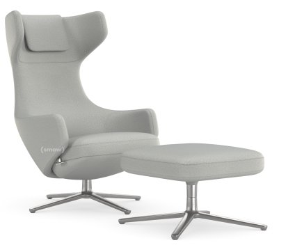 Grand Repos Lounge Chair, Chair Grand Repos & Ottoman, Fabric Dumet pebble melange, 45 cm, Polished