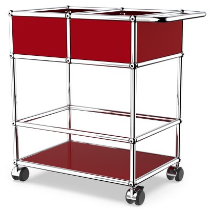 USM Haller bar trolley with divider, USM ruby red, Hard castors for carpets