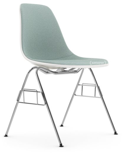 Eames Plastic Side Chair DSS / DSS-N, White RE, With full upholstery, Ice blue / ivory, Without linking element (DSS-N)