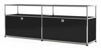 USM Haller Lowboard L with Extension, Customisable, Graphite black RAL 9011, With 2 drop-down doors, Without cable entry hole