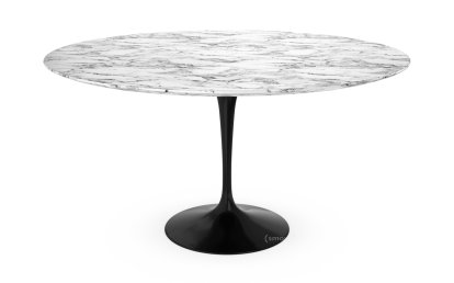 Saarinen Round Dining Table, 137 cm, Black, Arabescato marble (white with grey tones)