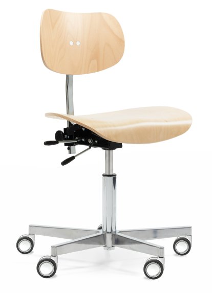 S 197 R20 Swivel Chair, Without armrests, Natural beech, Chrome plated/polished aluminum, Standard castors chrome for hard floor