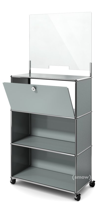 USM Haller Counter M with Security Screen and Hatch, Mid grey RAL 7005, With castors