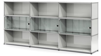 USM Haller Highboard XL with 3 Glass Doors, without lock, Light grey RAL 7035