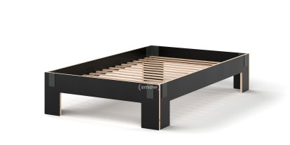 Tagedieb Bed, 120 x 200 cm, Without headboard, FU (plywood, birch) black, Anthracite, With rollable slatted base