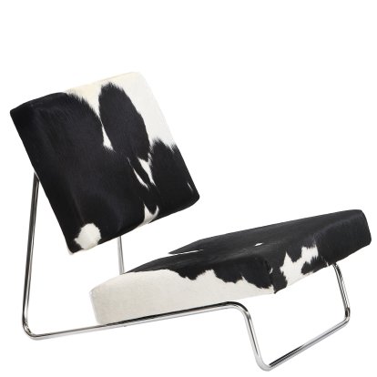 Hirche Lounge Chair, Cowhide, black/white, Chrome, without footstool