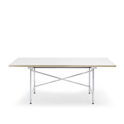 Eiermann 1 Table M (Mechanical Height Adjustment), White melamine with oak edge, 180 x 90 cm, Chrome