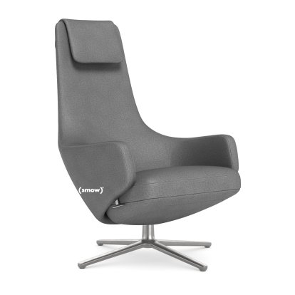Repos Lounge Chair, Chair Repos, Fabric Dumet sierra grey melange, 45 cm, Polished