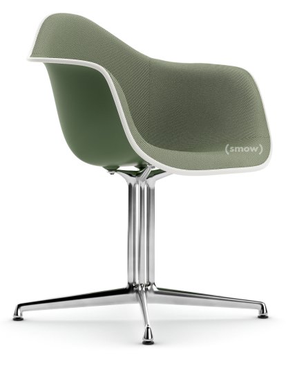 Eames Plastic Armchair RE DAL, Forest, With full upholstery, Ivory / forest, Aluminium polished, New seat height (43,0 cm)
