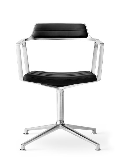 Swivel 452 Chair, Black leather, Polished