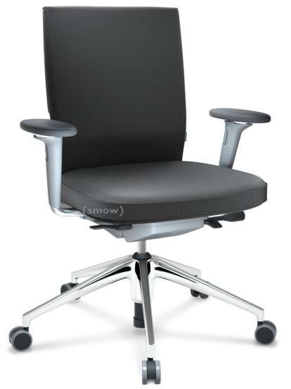 ID Soft, FlowMotion-with tilt mechanism, with seat depth adjustment, With 3D-armrests, 5 star foot, polished aluminium, Soft grey, Silk mesh seat and back, Asphalt, Soft castors for hard floor surfaces