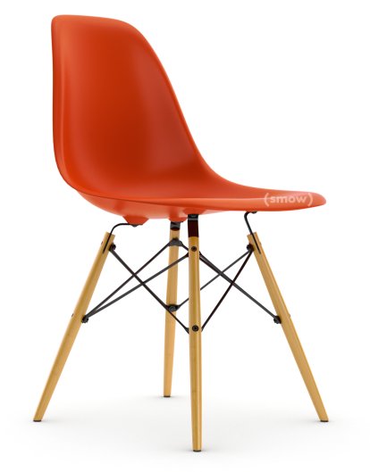 Eames Plastic Side Chair RE DSW, Red (poppy red), Without upholstery, Without upholstery, Standard version - 43 cm, Yellowish maple