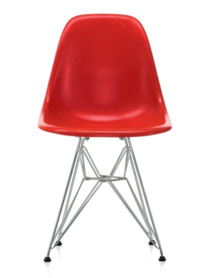 Eames Fiberglass Chair DSR, Eames classic red, Polished chrome