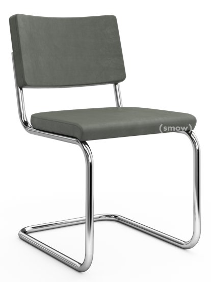 S 32 PV Pure Materials Cantilever Chair, Nubuk Leather green-grey, Chrome-plated, No glides