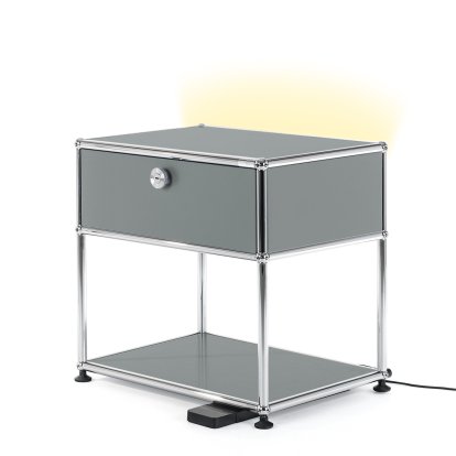 USM Haller Bedside Table with Dimmable Light, Mid grey RAL 7005