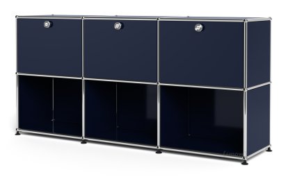 USM Haller Sideboard 50, Customisable, Steel blue RAL 5011, With 3 drop-down doors, Open