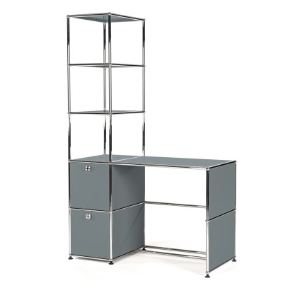 USM Haller Desk With Shelf Unit, Mid grey RAL 7005