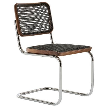 S 32 V Pure Materials Cantilever Chair, Walnut / dark melange, Chrome-plated, Black plastic glides with felt