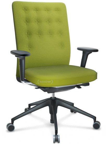 ID Trim, With lumbar support, FlowMotion-with tilt mechanism, with seat depth adjustment, With 2D armrests, 5 star foot , basic dark plastic, Seat and back Plano, Avocado, Soft castors for hard floor surfaces