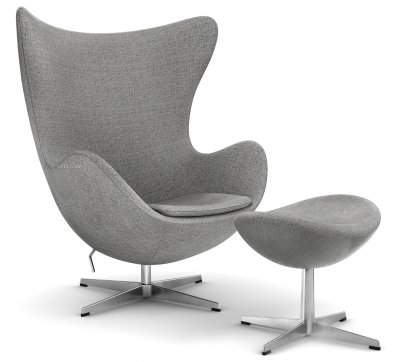 Egg Chair, Hallingdal 65, 130 - Grey, Satin polished aluminium, With footstool