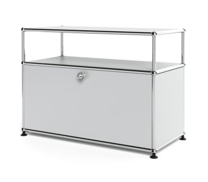 USM Haller Lowboard M with Extension, Customisable, USM matte silver, With drop-down door, Without cable entry hole