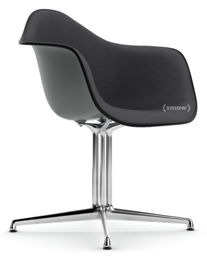 Eames Plastic Armchair RE DAL, Granite grey, With full upholstery, Dark grey, Aluminium polished, Original seat height (41,5 cm)