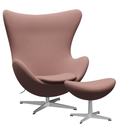 Egg Chair, Christianshavn, Christianshavn 1131 - Orange/Red, Satin polished aluminium, With footstool