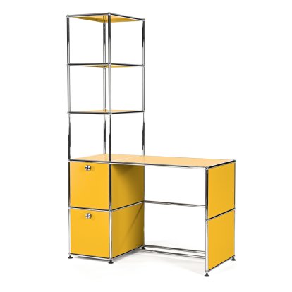 USM Haller Desk With Shelf Unit, Golden yellow RAL 1004